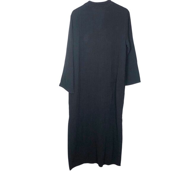 Ocean + Main Mandarin-Collar Gauze Caftan L/XL Black Side Pockets 100% Cotton - Picture 6 of 12